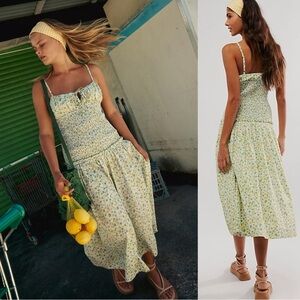 Free People Lavender Daze Dress in Green Combo Medium Floral Dainty Picnic NEW